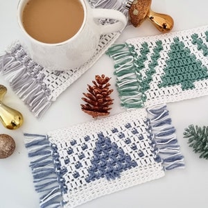 Crochet Pattern Bundle, Mosaic Coaster, Snowflake Crochet Coaster Pattern, Winter Crochet Coasters, Christmas Tree Mug Rug, PDF Download image 9