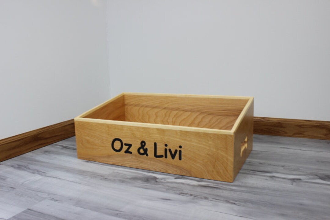 Large Custom Wood Dog Toy Box Pet Accessory & Toy Storage Engraved Bin