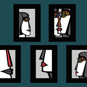 Kartenset Gesichter - 5 Kunstpostkarten für nahezu jede Gelegenheit