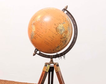 Vintage Decorative, 12''inch World Globe With Wooden Stand, Globe For Office Décor, Replica Gift For Everyone, Home Décor