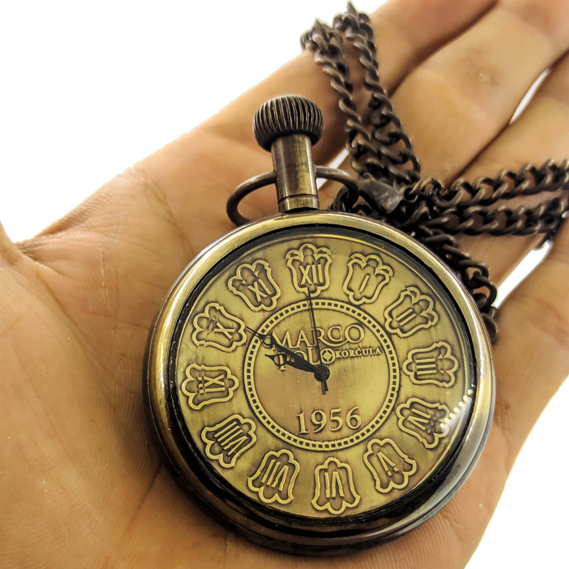 Brass Engraved Pocket Watch Anniversary Gift, Boyfriend Gift, Wedding