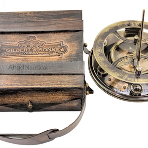 Engraved Brass Antique Sundial Compass Top Grade Working Sundial Compass With Leather Case | Baptism Gift, Birthday Gift, Anniversary Gift