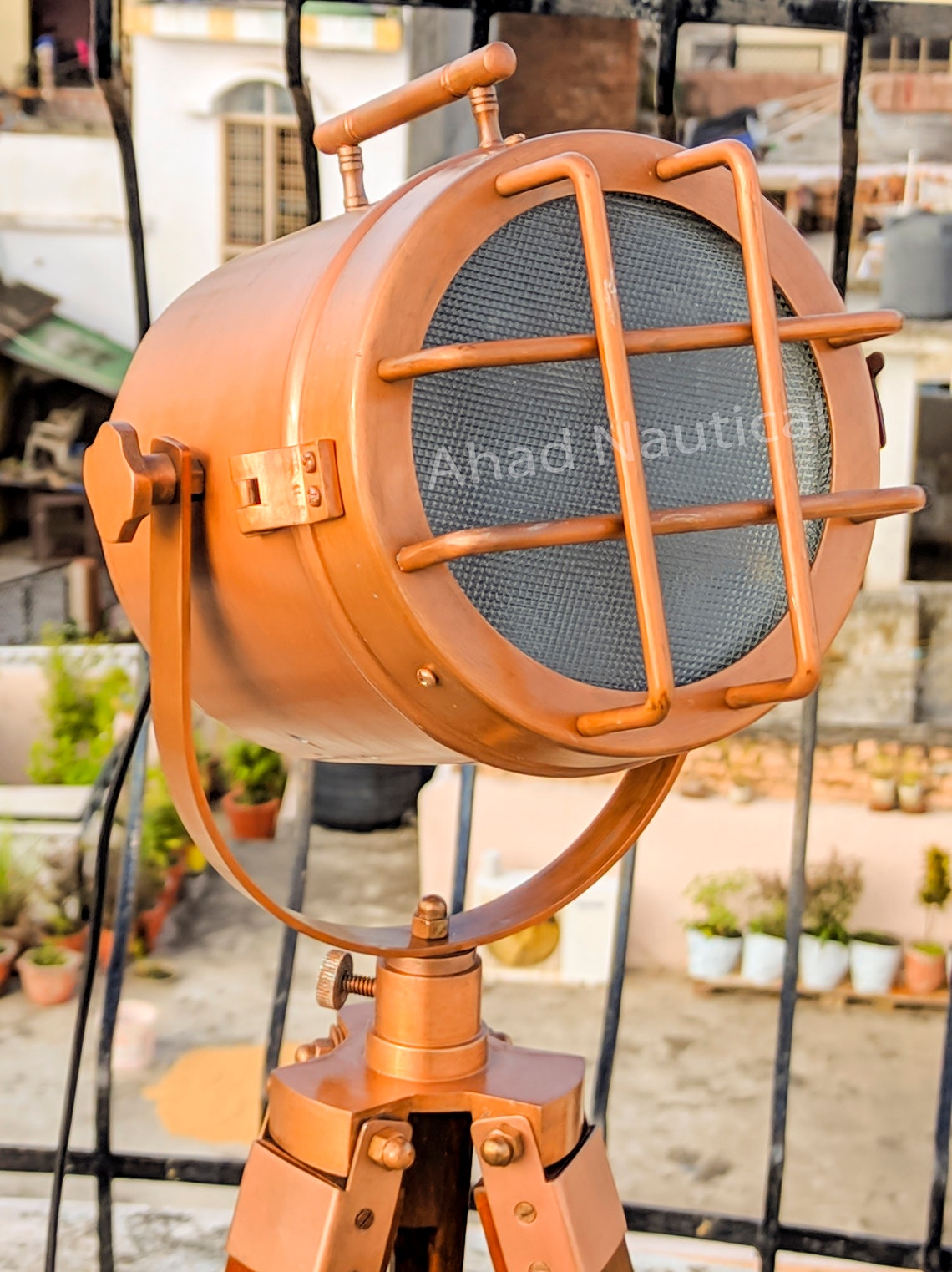 Copper Antique Floor Lamp With Tripod Searchlight Modern Floor Etsy