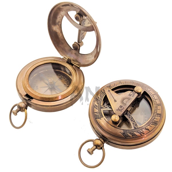 Pocket Sundial Compass, Push Button Compass 5 cm Steampunk Sundial Compass/for Outdoor & Hiking/Pocket Size