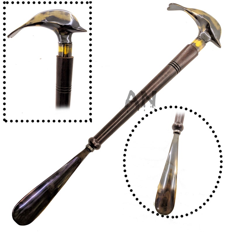 Dolphin Head Brass Handmade Shoe Horn 19'' Inch Shoe Spooner for Men