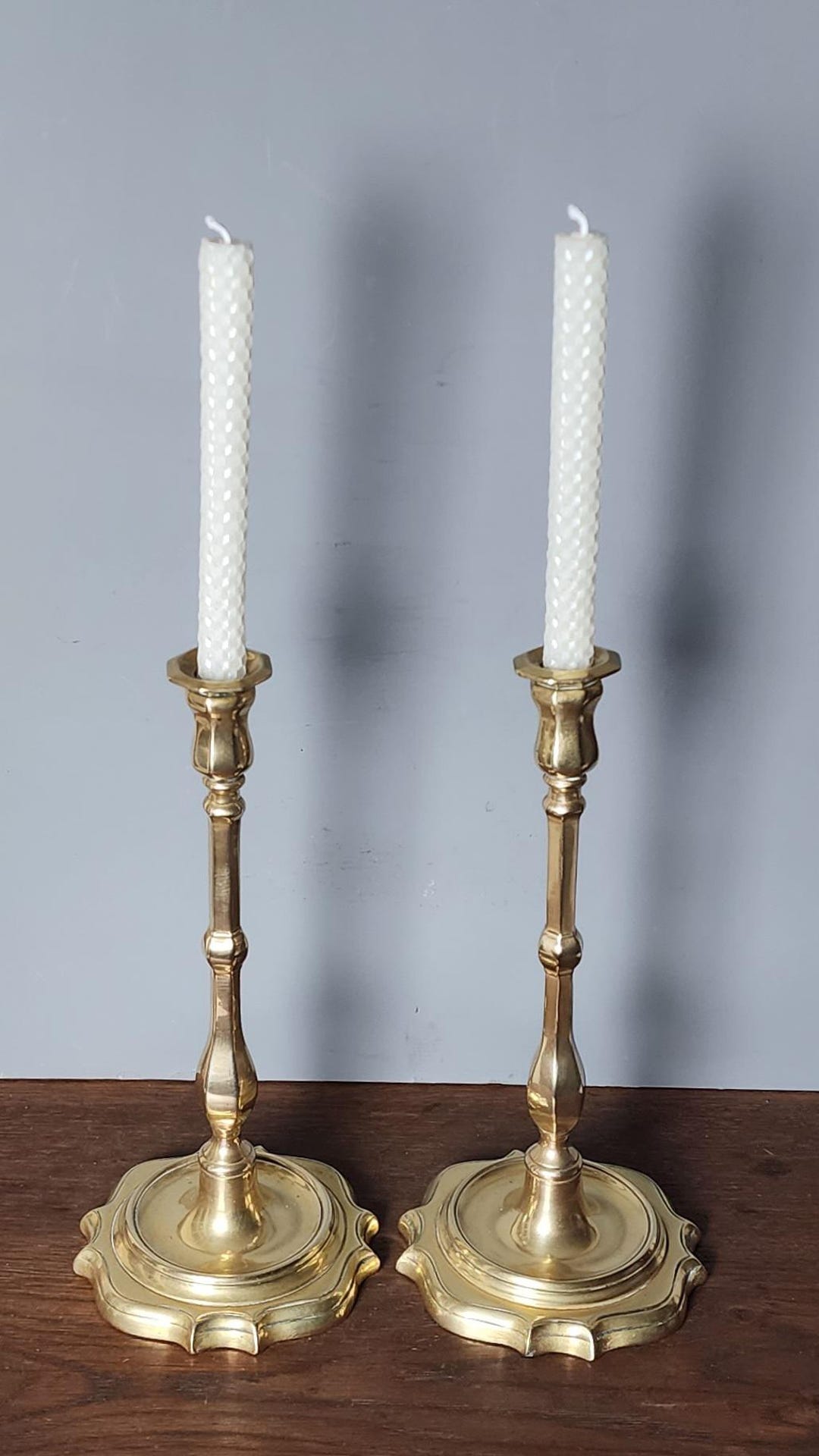 1800年代 アンティーク ジョージアン様式 真鍮製 背の高い燭台 ペア