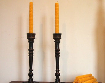 1930s Pair of Dark Wood Effect Metal Candlesticks