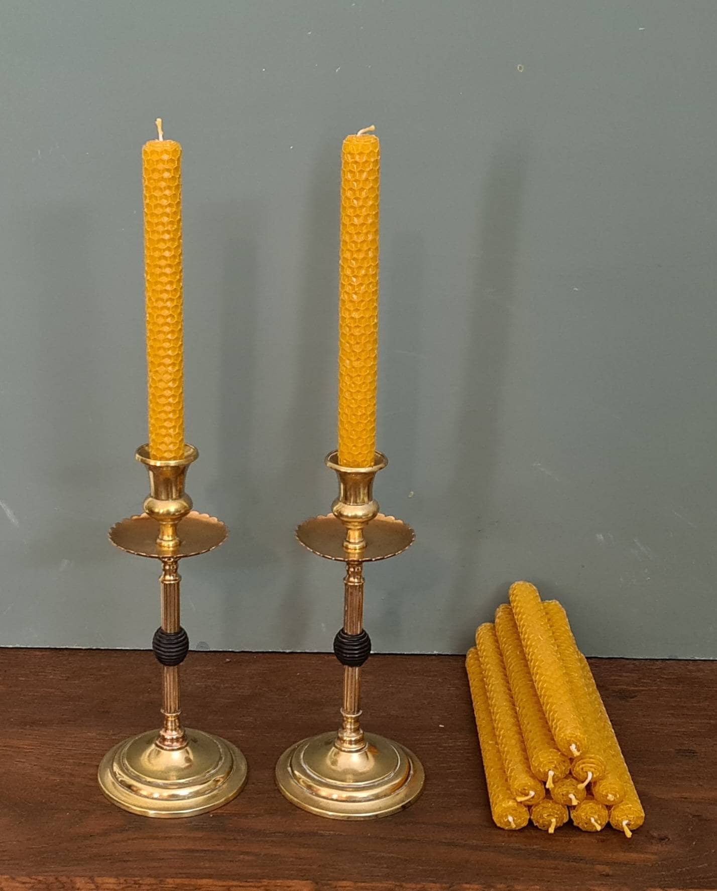 1900s Antique Pair Solid Brass Arts Crafts Candlesticks