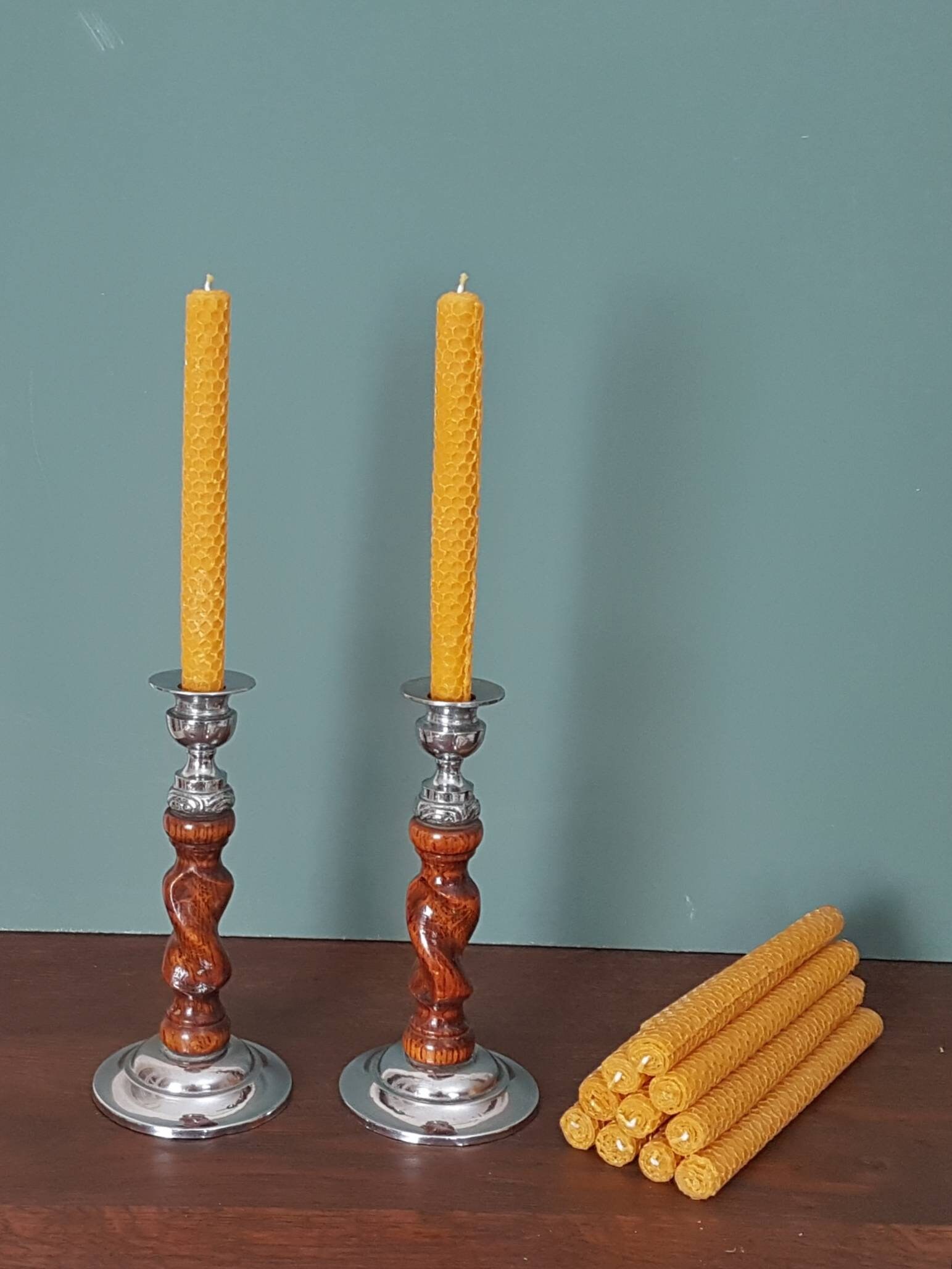 1940s HAND TURNED Oak And Chrome Candlesticks with Barley Etsy