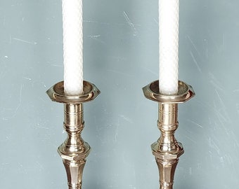 1910s Pair of High-Quality EDWARDIAN Brass Candlesticks with 12 Sided Base