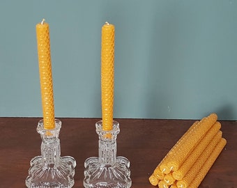 1910s EDWARDIAN Pair of Pressed Clear Glass Candlesticks