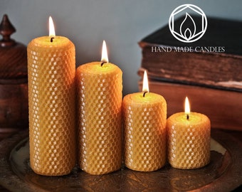 SALE 4 x Large & Thick 100% Pure BEESWAX graduated pillar candles~ eco-friendly