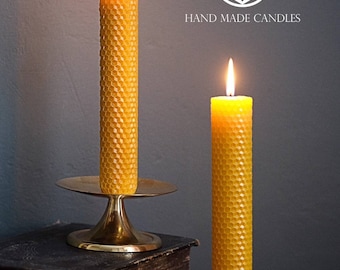 SALE 2 x 100% Pure BEESWAX pillar candles ~ 20cm x 3cm ~ eco-friendly