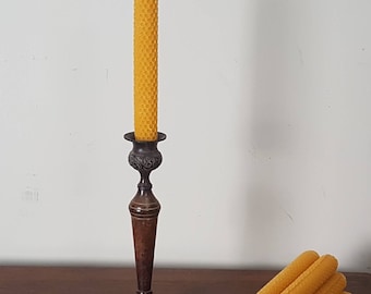 SALE 1920s Faux Carved Wood Metal Candlestick