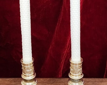 1850s Ornate Pair of HIGH-QUALITY FRENCH Solid Brass Candlesticks