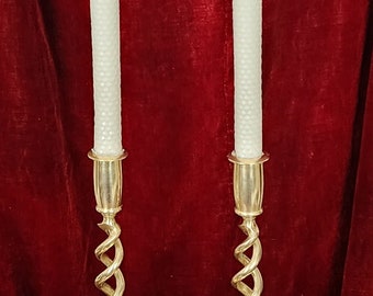 1890s Antique Pair of Tall High-Quality VICTORIAN Open Barley Twist Brass Candlesticks