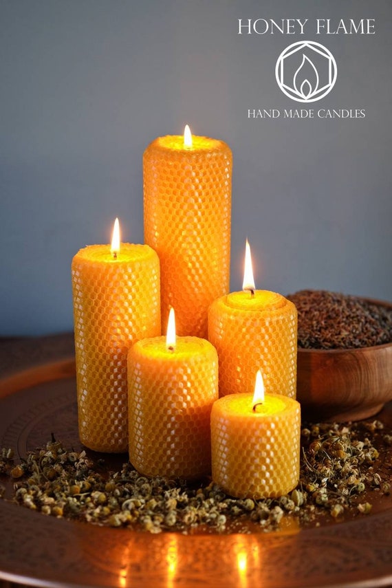 Yellow Beeswax Candles Gift Set - 9 Colored Beeswax Pillar Candles with Pleasant Honey Scent for Lovely Gift and Home Decor - Hand-Rolled Pure