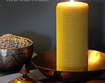 SALE of One Tall and Extra Chunky 100% Pure Beeswax pillar candle. 20cm x 7cm ~ eco-friendly