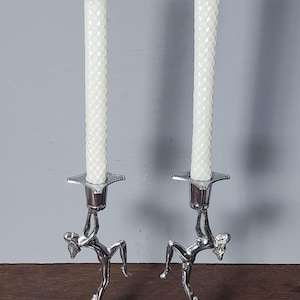 1920s A Pair of Antique ART DECO Dancing Ladies Chrome Candlesticks