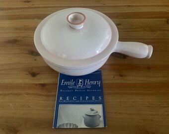 Vintage Emile Henry Saucepan with lid, Ceramic Terracotta Stoneware, Blush Pink colour, French cooking, Made in France