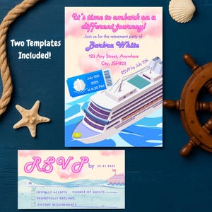 Editable Cruise Retirement Party Invitation Template | Nauticle Theme | Instant Download | Free Canva RSVP Included