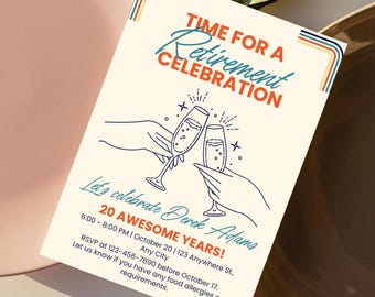 Retro Retirement Party Invitation: Cheersing Champagne (Digital Download)