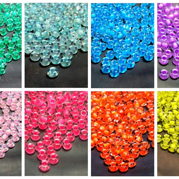 10g Preciosa runde Rocailles - Size 11/0 - 2,1 mm - LEUCHTENDE FARBEN - Kristall m. Farbeinzug - sehr regelmäßige Perlen -  Top Qualität