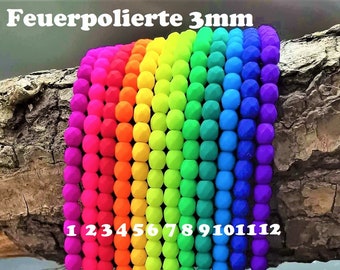 12 couleurs néon - 3 mm à facettes - individuellement 50 pièces ou en MEGASET 300 pièces - verre de soie poli au feu - dépoli mat - UV actif