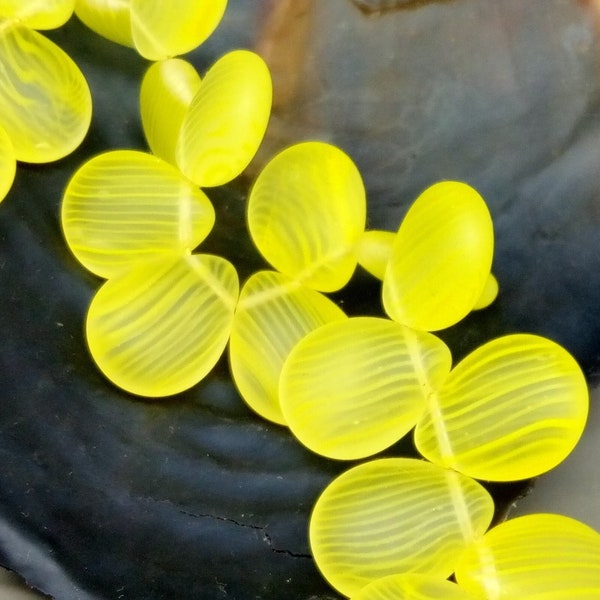 2 Bohemian flat drops 20 x 16 mm yellow made of thread glass - striped - soft surface (similar to Lunasoft) - RAR - pressed