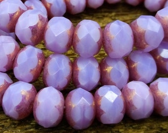 10 Czech glass beads 6 x 9 mm - fire-polished rondelle - lavender opal with bronze - faceted - translucent - Czech beads - boho