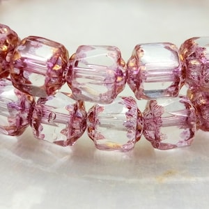 25 Bohemian Cathedral Baroque beads 6 mm - crystal with purple and bronze - faceted - transparent - Bols beads - one strand