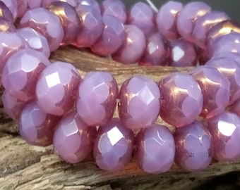 10 Czech glass beads 6 x 9 mm - fire-polished rondelle - purple - amethyst opal m. bronze - faceted - translucent - Czech beads