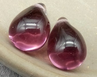 2 Large Bohemian Drops 14 x 10 mm - Light Amethyst Transparent - Drop Pear Tear - Boho Glass Drops - Tears - B_69