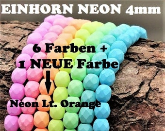 7 &quot;UNICORN&quot; NEON Colors 4 mm Faceted Individually 50 pcs. or as a set 175 pcs. Fire-polished Bohemian Beads UV active - N_2