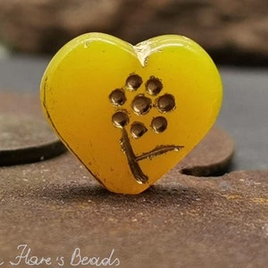 2 Bohemian FLOWER HEARTS 18 x 17 mm Sunflower Yellow Opal Gold