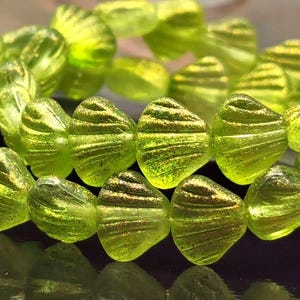 20 coquillages de Bohême 8 x 7 mm - Vert transparent mat avec dorure - Double face - Trou vertical - B_1956