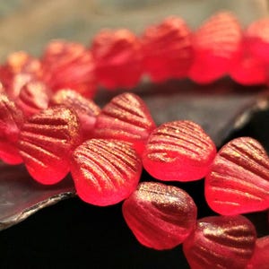 20 coquillages de Bohême 8 x 7 mm - Coquillages - Rouge transparent mat avec dorure - Double face - Trou vertical - B_1957