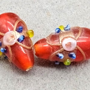 Lampwork Wedding Cake Beads - Red Opaque and Red Transparent Mix with Copper Ornament, - Various Shapes and Sizes - Vintage Design