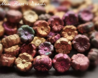 10 HAWAIIAN FLOWERS 8 mm - Hibiscus Rainbow Metallic - B_759