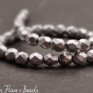 50 Fire-polished Beads 4 mm - Matte Silver - Opaque - Bohemian Faceted Glass Beads - B_1050