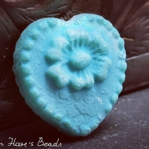 2 COEURS Bohème 17 x 17 mm turquoise opaque GRAVÉ