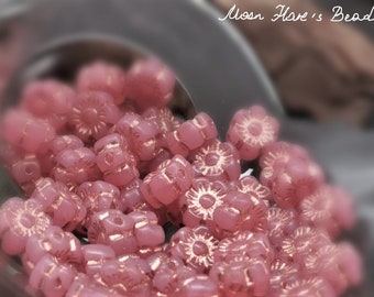 20 HAWAIIAN FLOWERS 6 mm - Bohemian glass - double-sided - pink opal with rose gold finish - pressed beads - blossoms - hibiscus - B_752
