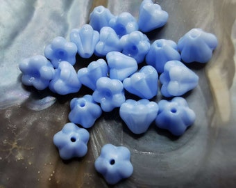 30 Baby Bells 4x6 mm - Bohemian glass beads - Tiny bell beads - Periwinkle color - opaque - Flower beads - a whole strand!
