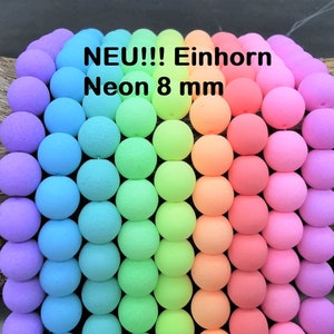 63 Böhmische EINHORN neon Pastell runde Glasperlen 8mm Matt gefrostet 9 Farben als PERLENSET Leuchtende Farben UV-aktiv Rar Bild 1