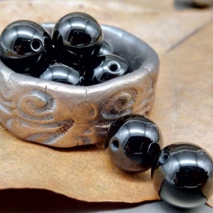 12 OBSIDIAN beads 10 mm - hole 1 mm - black - stone beads - polished - precious ball beads - ST_14