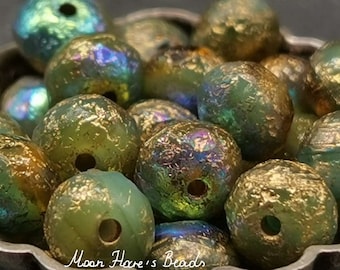 10 Bohemian Rondelles 7 x 5 mm - Amber and Blue Sky with AB and Gold Wash -ETCHED - fire polished- B_883*