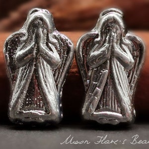 2 SILVER ANGELS 23 x 13 mm - Double-sided - large glass beads with fine details - Pendant - Bohemian beads (B_605)