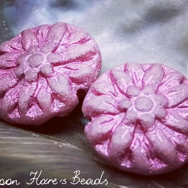 4 premium beads DAHLIA 14 mm mulberry MATT etched metallic pink finish import from the USA