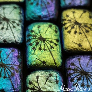 2, 4 or 6 Laser Tattoo Rectangles 18 x 12 mm - Dandelion - Jet with AB - Etched - PREMIUM - Collectibles - Extremely Rare - B_1053*