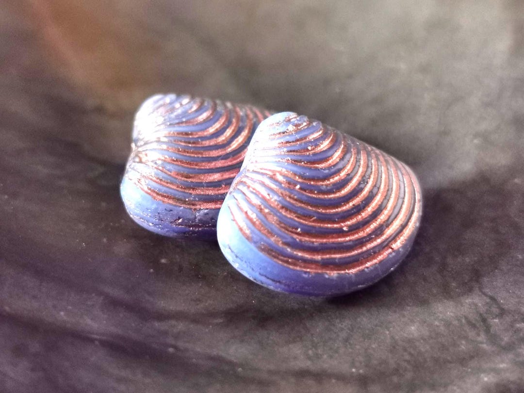2 or 4 Bohemian Shells 18 X 15 Mm - Sea Shells - Cornflower Opaque With ...